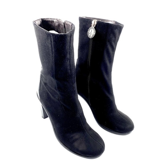 Donald J Pliner Shoe Boot Heel Stiletto Mid Calf Mottled Black Suede Sz 5.5 US - Picture 2 of 12